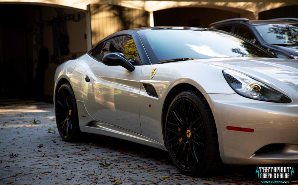 2016 Ferrari California Wrapped in 3M Satin Black Testament Graphic House Denver NC