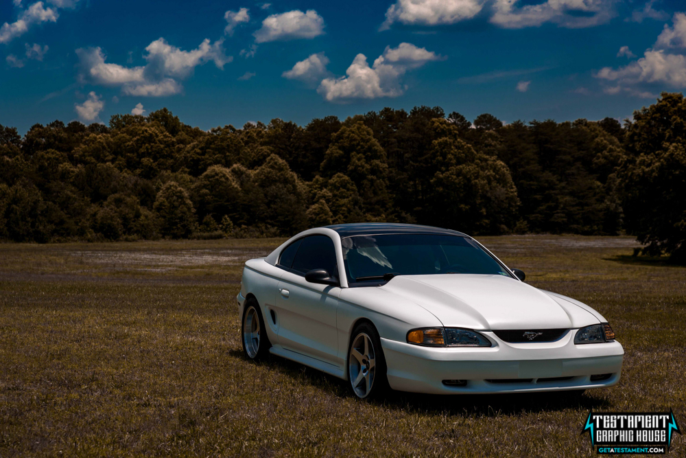 2005 Ford Mustang Wrapped in 3M Satin White - Testament Graphic House Denver NC