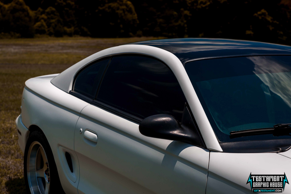 2005 Ford Mustang Wrapped in 3M Satin White - Testament Graphic House Denver NC