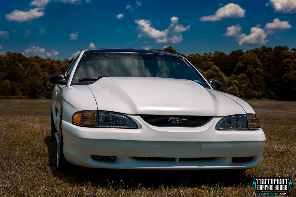 2005 Ford Mustang Wrapped in 3M Satin White - Testament Graphic House Denver NC