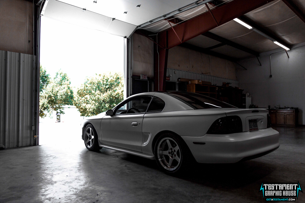 2005 Ford Mustang Wrapped in 3M Satin White - Testament Graphic House Denver NC