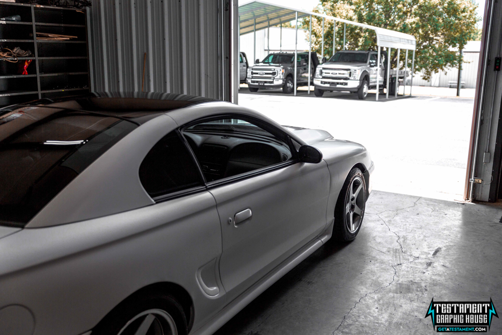 2005 Ford Mustang Wrapped in 3M Satin White - Testament Graphic House Denver NC