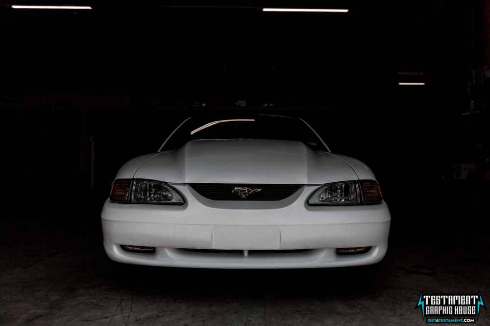 2005 Ford Mustang Wrapped in 3M Satin White - Testament Graphic House Denver NC